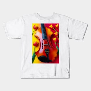 Yellow And Red Tulips And Baroque Five String Violin Kids T-Shirt